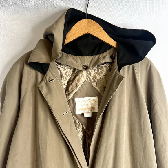 New York Harbor Vtg Hooded Khaki Trench Coat with Liner Size 10 - Picture 3 of 15
